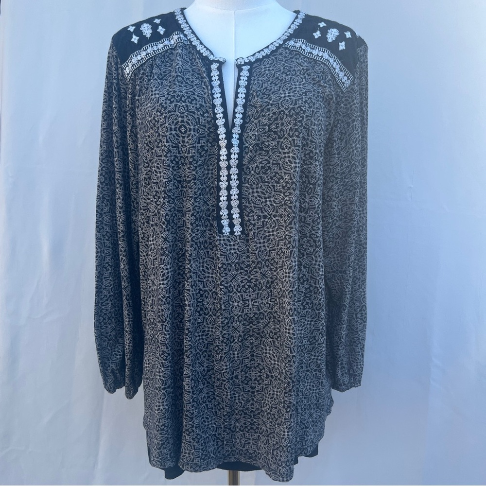 Lucky Brand‎ Boho Tunic Top Embroidered Geometric Print 2X
